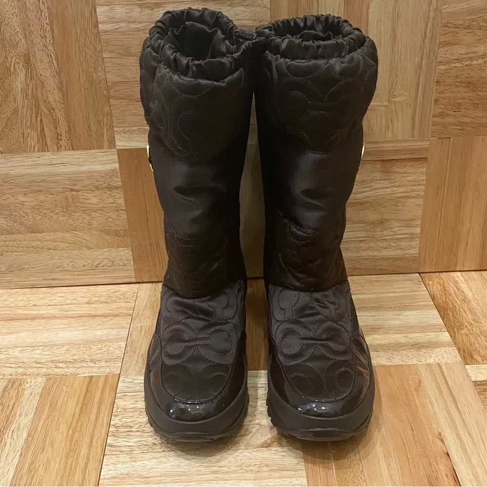 COACH “Drexel” Brown Satin Quilted Winter Boots Size 5.5 - Image 3