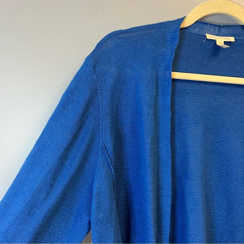 Eileen Fisher Cardigan 100% Organic Linen Cobalt Blue Open Front Knit Sz L EUC - Image 4