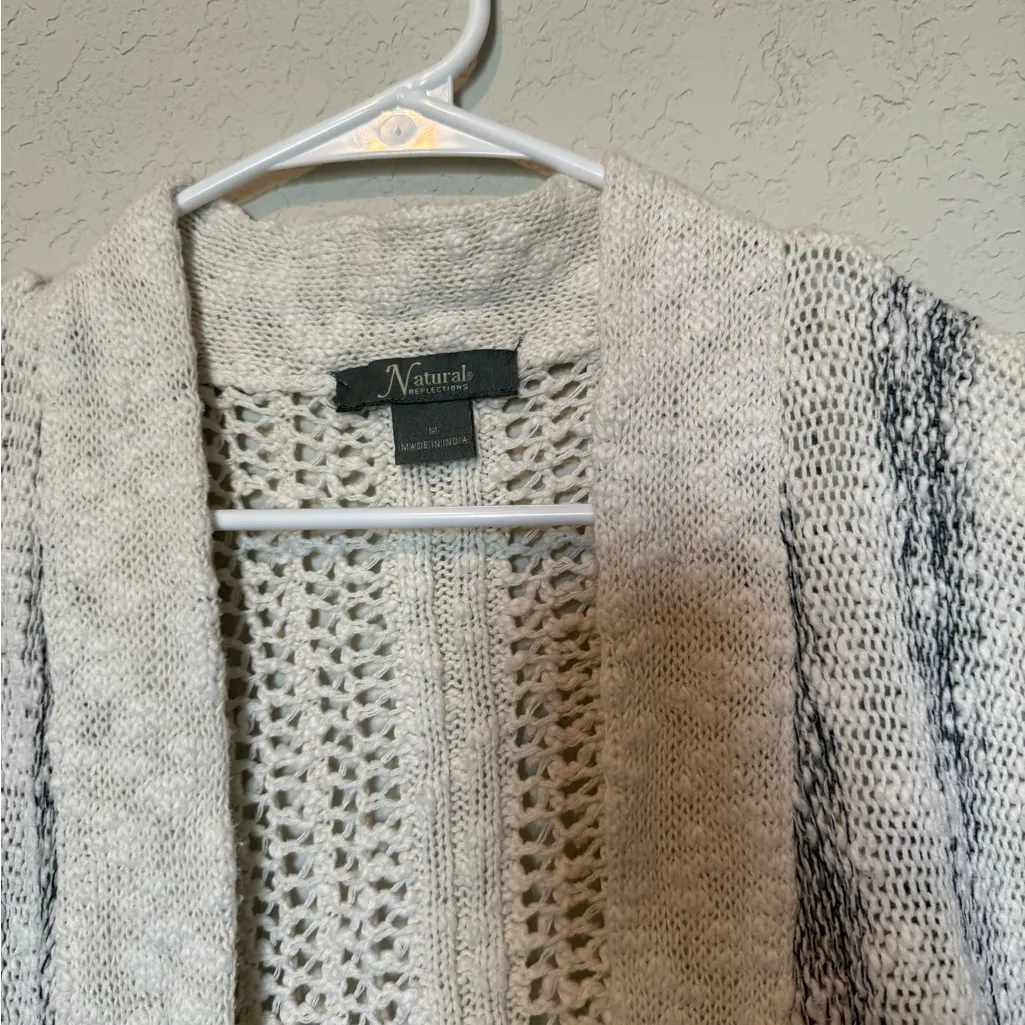 Natural Reflections Cream and Gray Cardigan Sweater 100% cotton Medium - Image 4