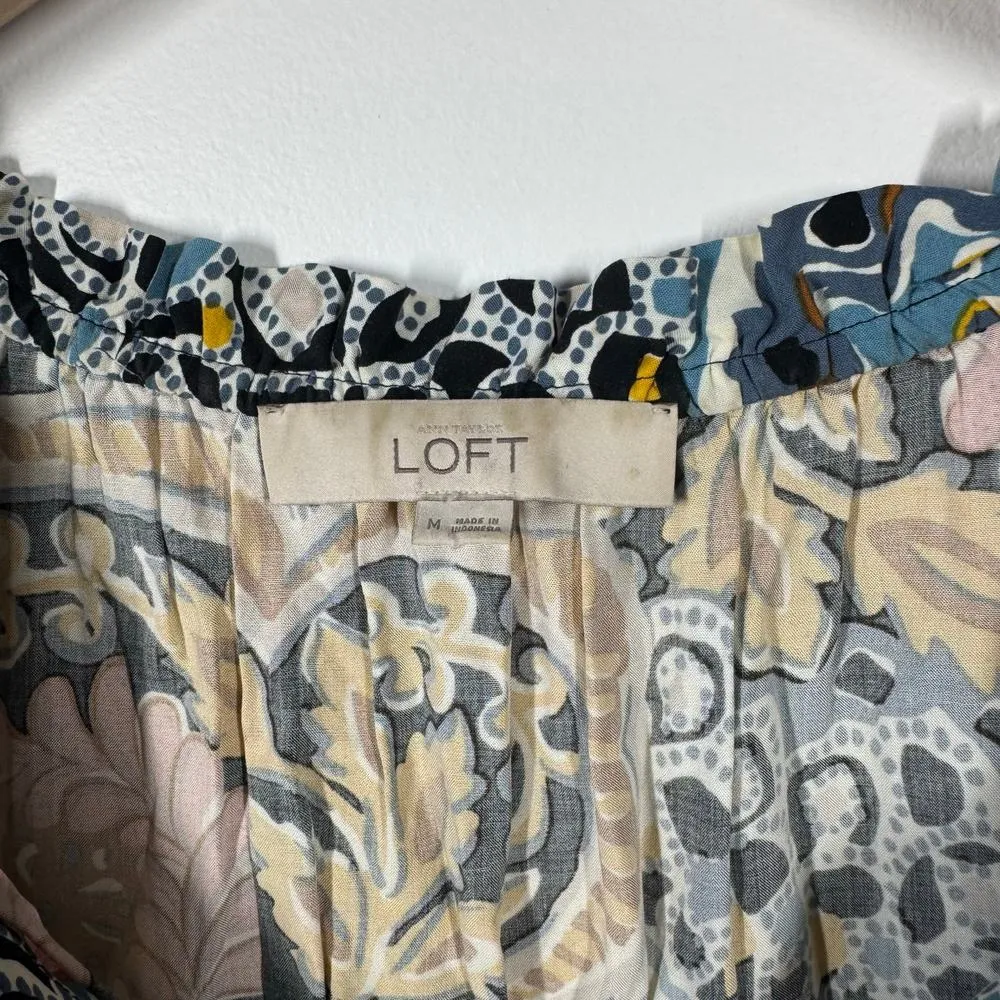 Ann Taylor Loft Dress Women M sleeveless Ruffle Neck Floral Bright Spring Preppy Blue Size M - Image 3