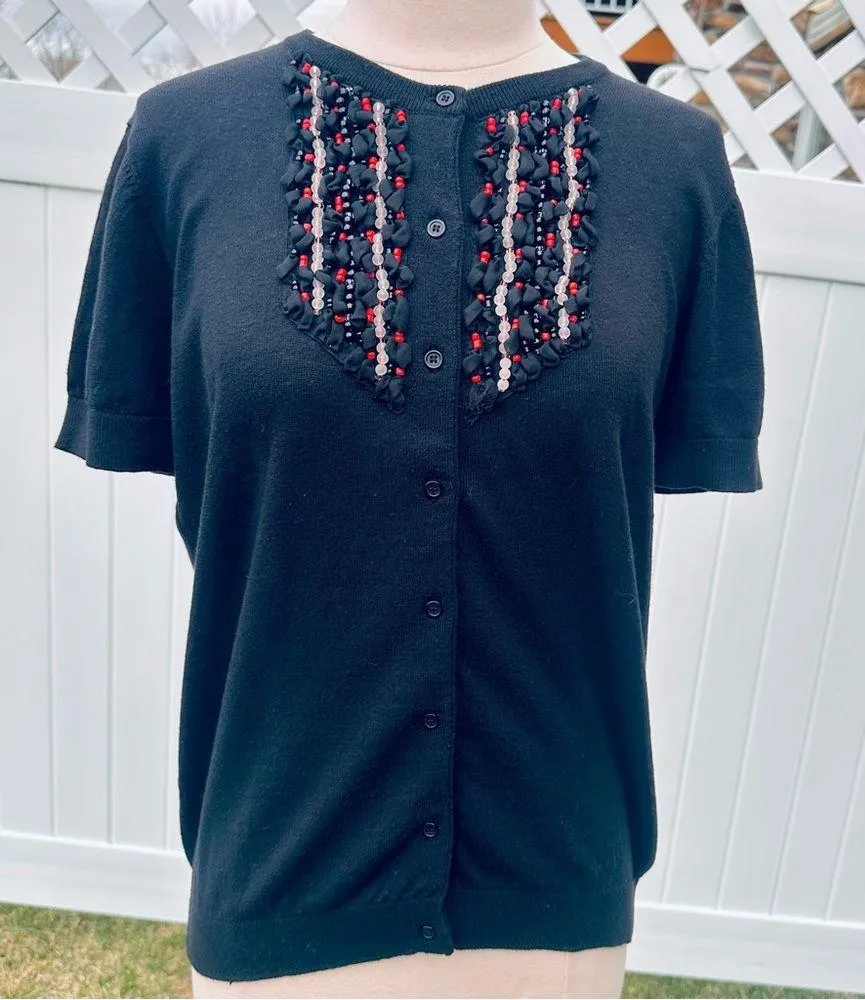 Michael Simon Workshop Black Beaded Women's Cardigan Size M - Image 9