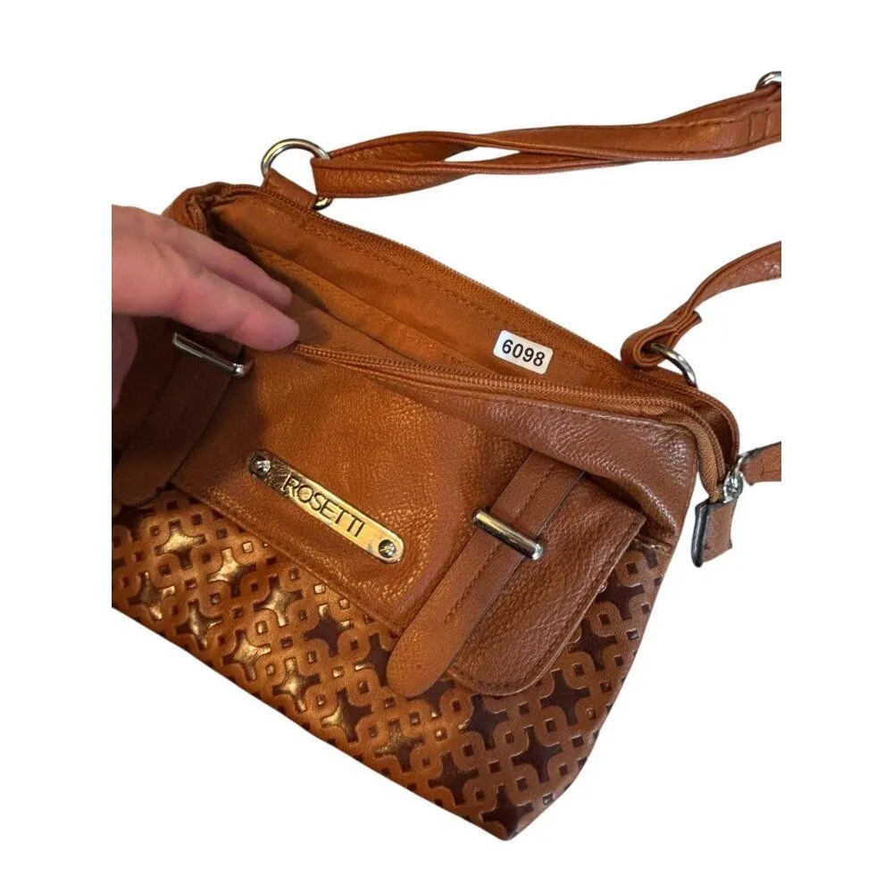 Brown Rosetti Faux Leather Crossbody Bag With Cut-Out Design & Adjustable Strap - Image 9