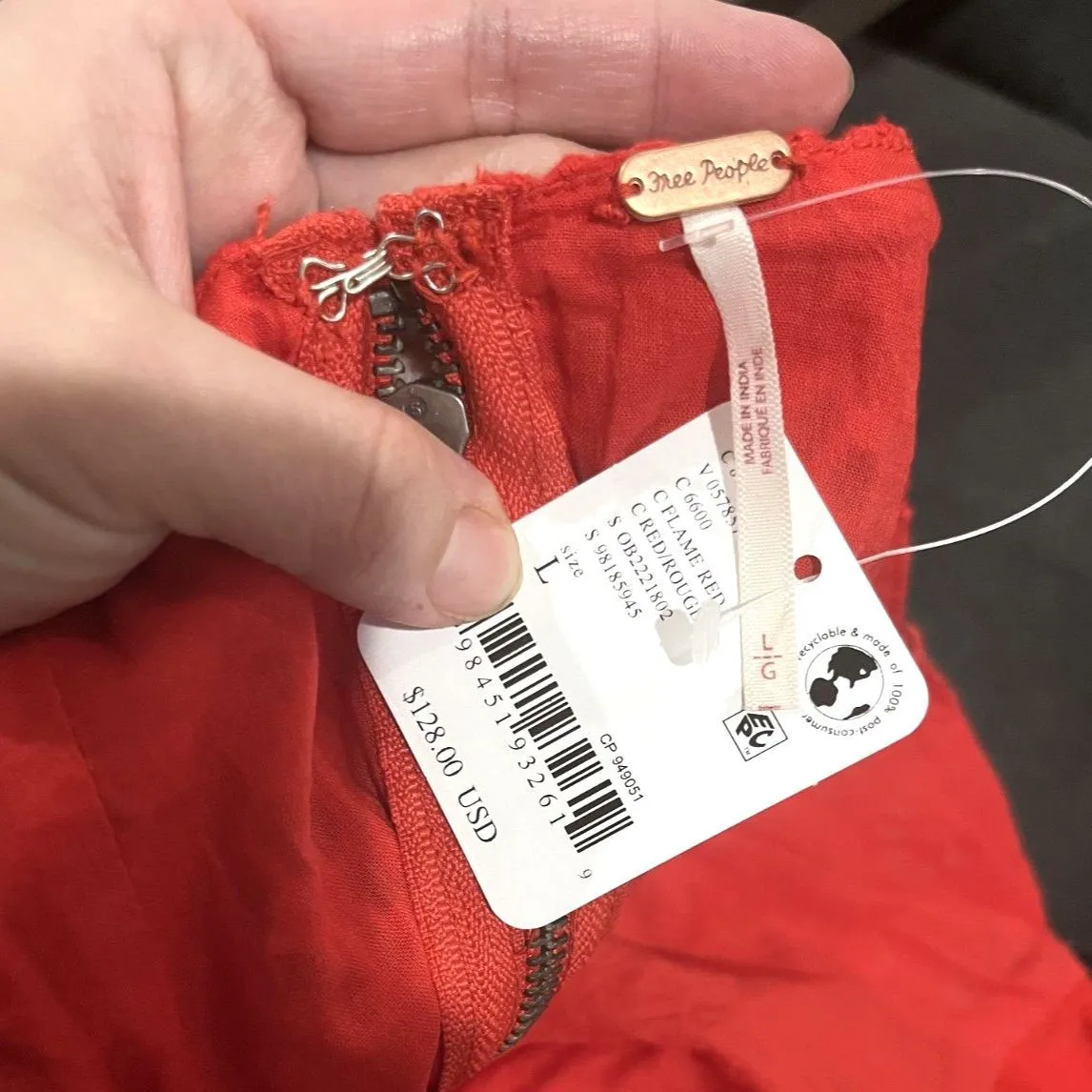 Free People Embroidered Halter 100% Cotton Red Trevi Eyelet Mini Dress Sz L NWT - Image 7
