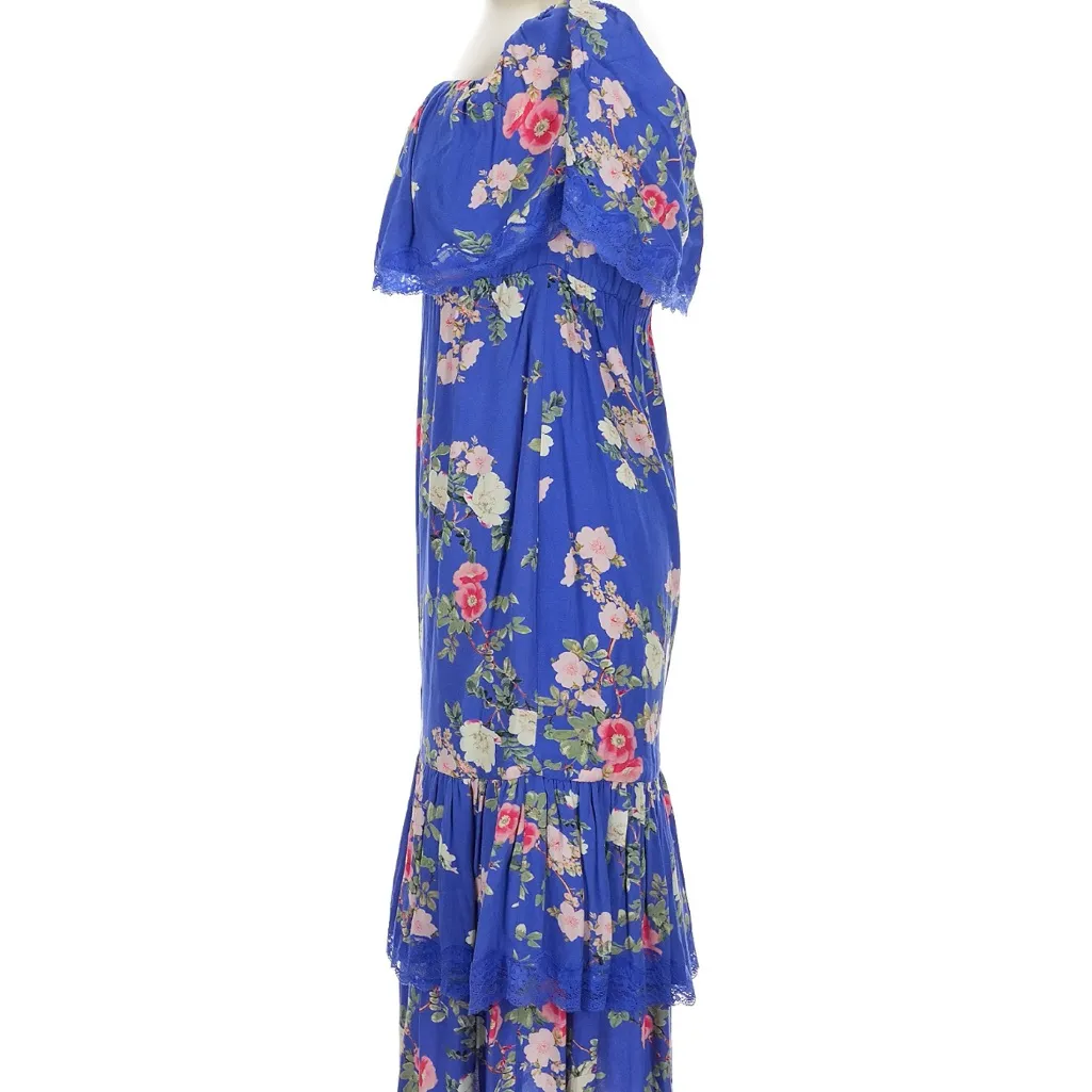 LOVERS + FRIENDS Elouise Tiered Midi Dress Off Shoulder Feeling Blue Floral XS - Image 10