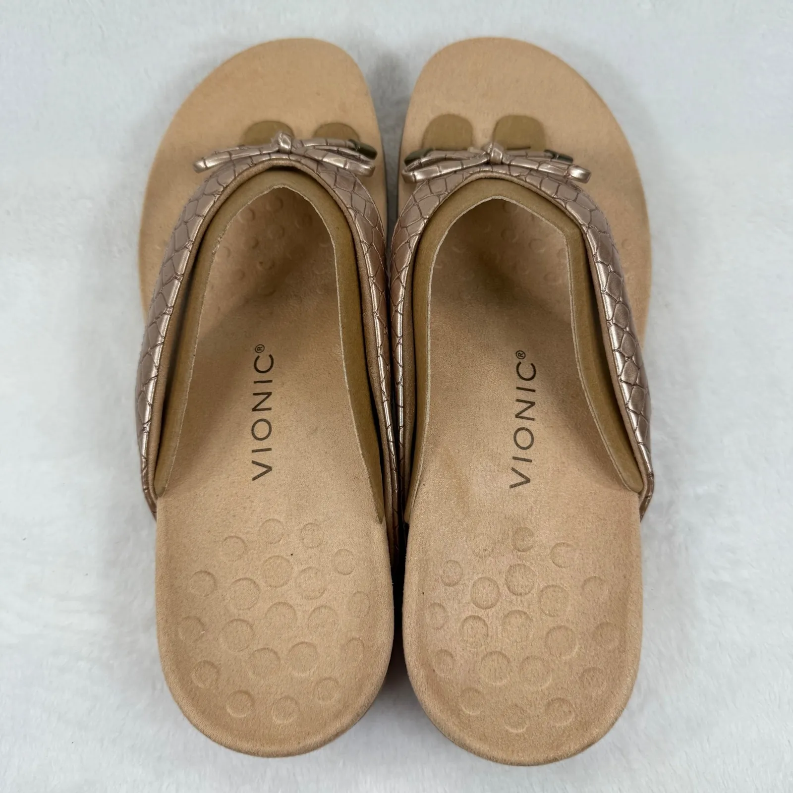 Vionic Bella II Orthotic Technology Sandals Rose Gold Thong Bow Detail Shoes 9.5 - Image 7