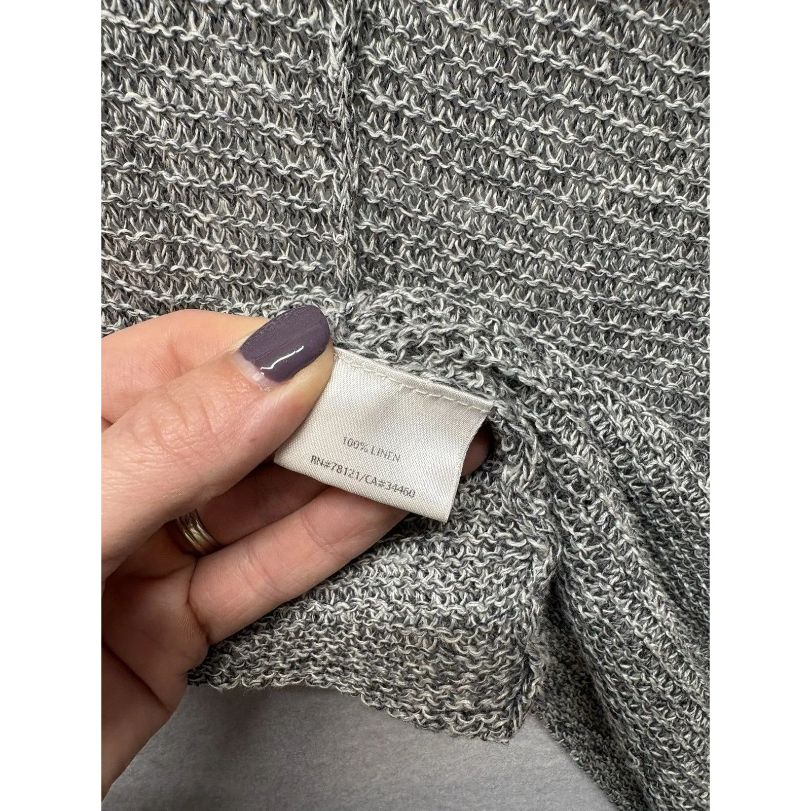 Eileen Fisher Cardigan Women Small Gray 100% Linen Lagenlook Minimalist Beach - Image 3