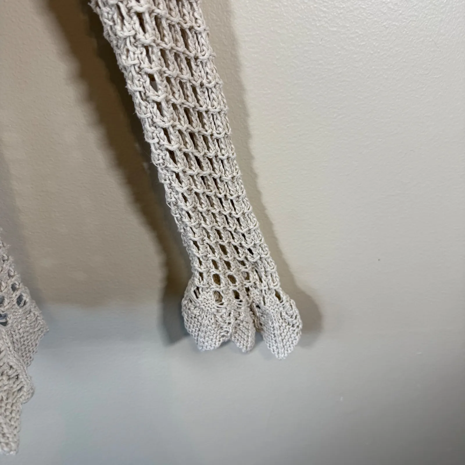 Retro Threads 100% Cotton Open Knit Crochet Sweater Beige Boho Beachy Size M Tan Size M - Image 4