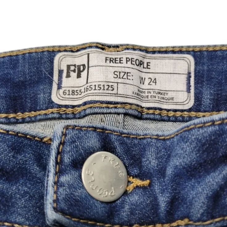 Free People Jeans Size 24 W26"L25" Crop Ankle Jeans Skinny Jeans Stretch Raw Hem Cut Off Hem - Image 7