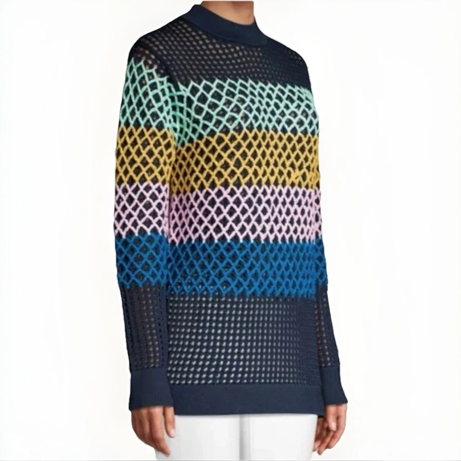 Tibi $475 Striped Crochet Knit Sweater Tunic Pullover High End Size Small - Image 2