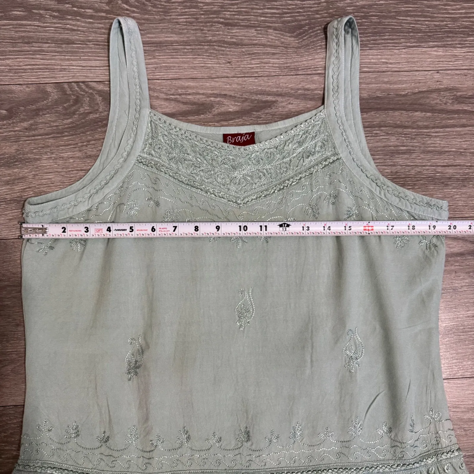 Braja Women Bohemian Embroidered Peasant Tunic Top Seafoam Green Size 2 Self Tie - Image 7