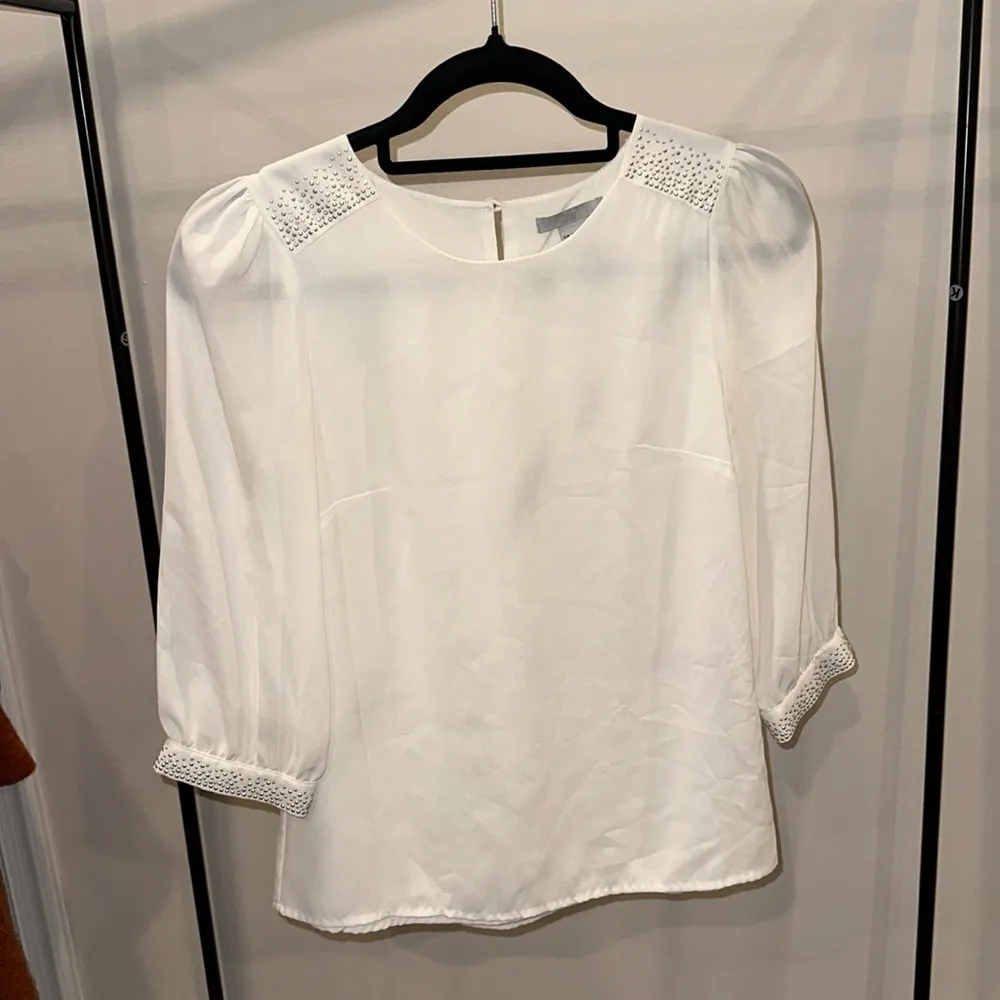 White Blouse with Silver Bling Midi Sleeve - Image 2