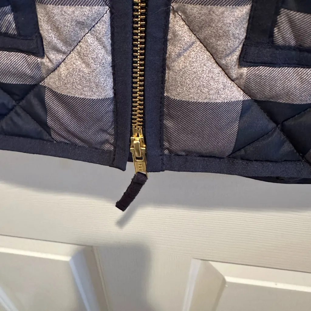 J. Crew Navy Gray Plaid Down Feather Puffer Quilted Vest Full Zip XS - Image 3
