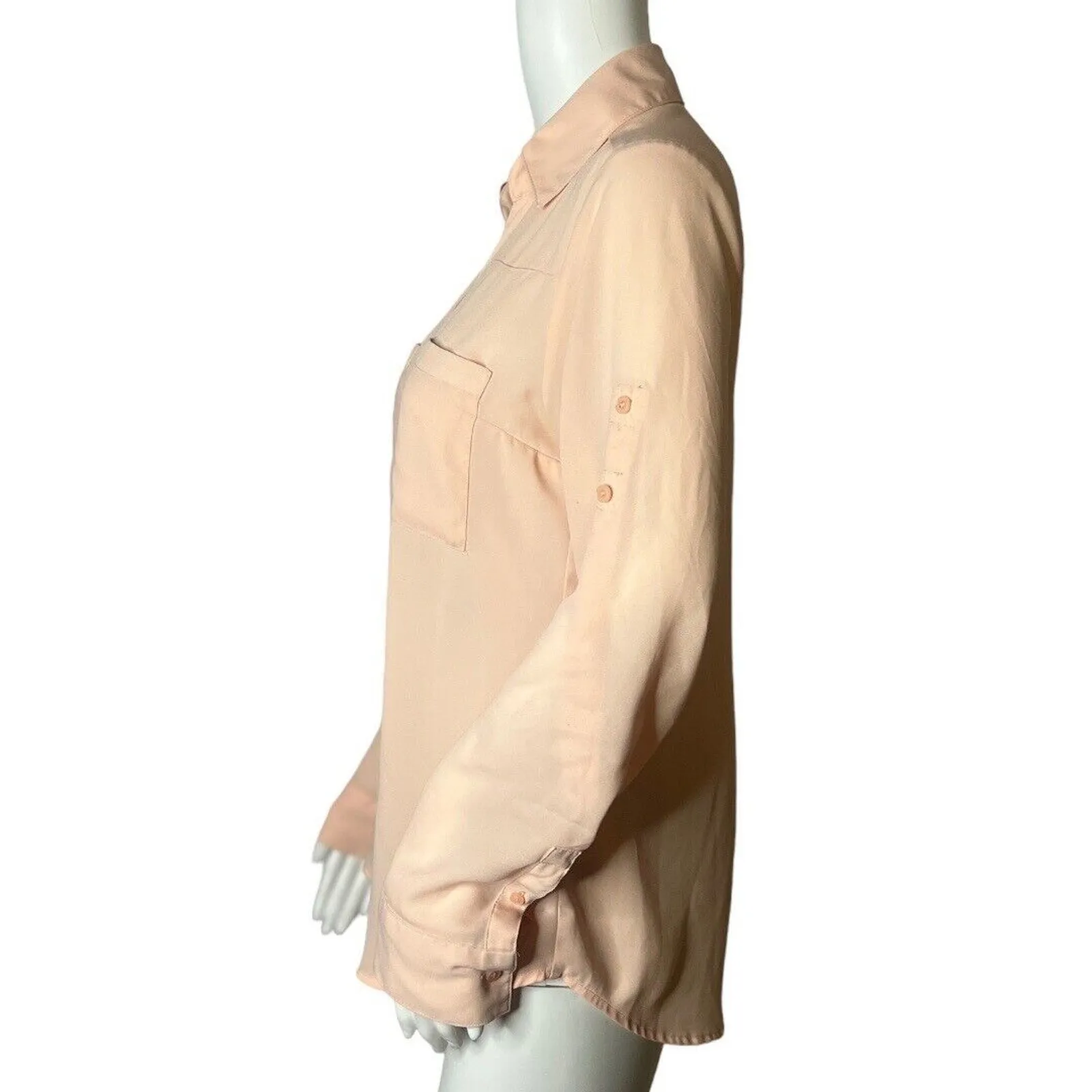 Express‎ Shirt Womens Small Peach Portofino Chiffon Work Office Casual Versatile - Image 3