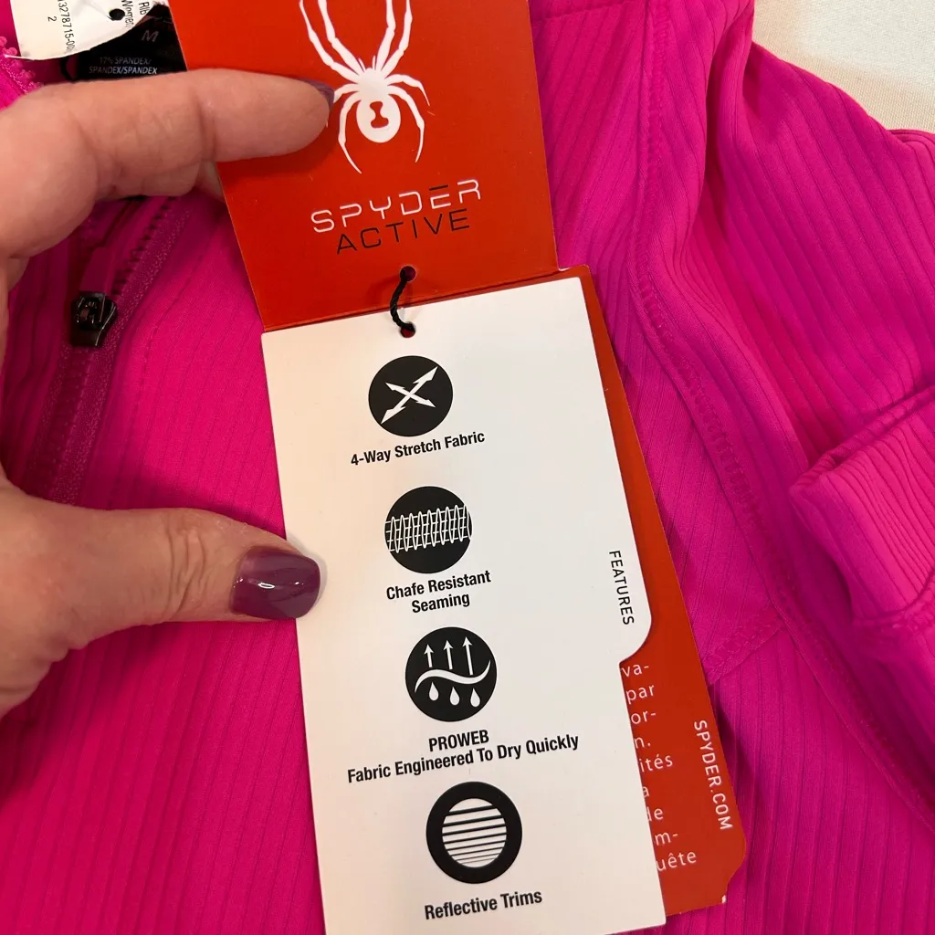 Spyder Active Neon Fuchsia Rib Quarter-Zip Long Sleeve Pullover Women’s Medium - Image 7