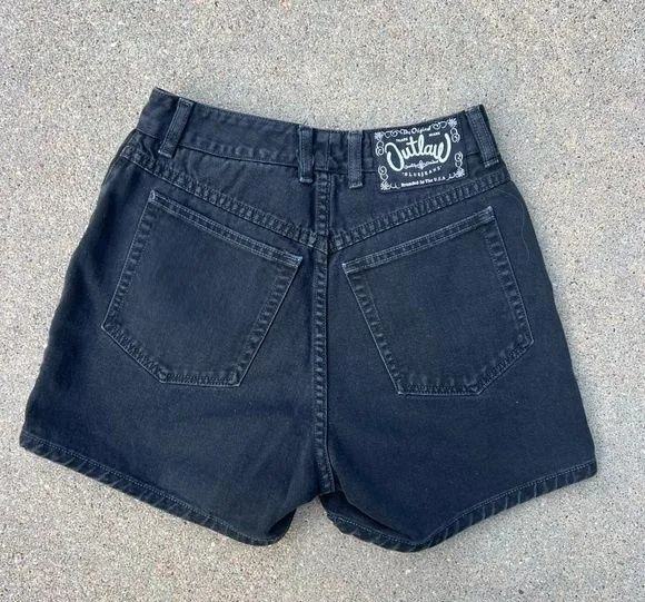 Vintage 90s outlaw beware of imposters high rise black Jean Shorty shorts Size 5 - Image 2