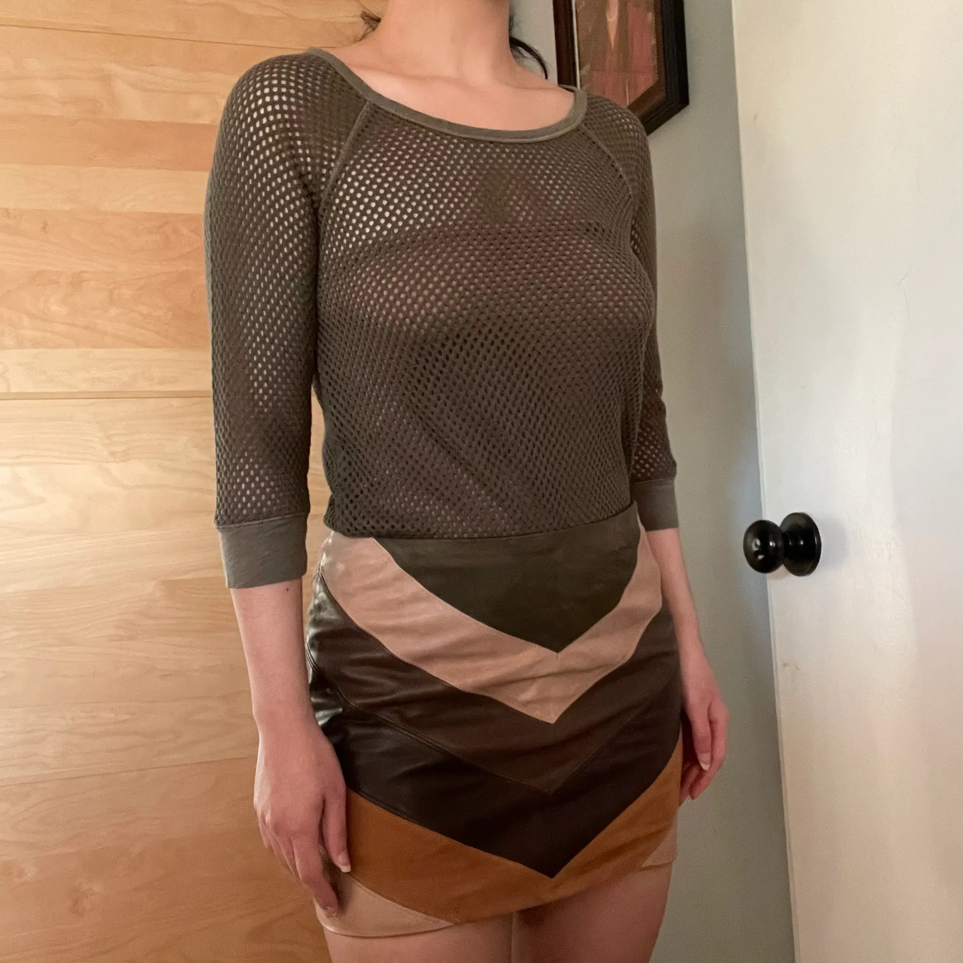 EXPRESS Olive Open Knit Netted Sweater - Image 9