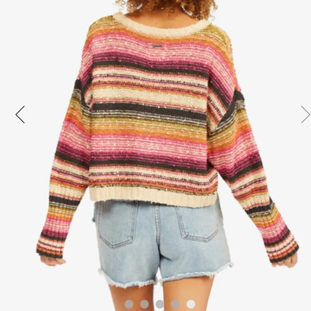 Billabong Easy Going‎ Multicolor Chunky Knit Long Sleeve Cropped Sweater Sz XS - Image 2