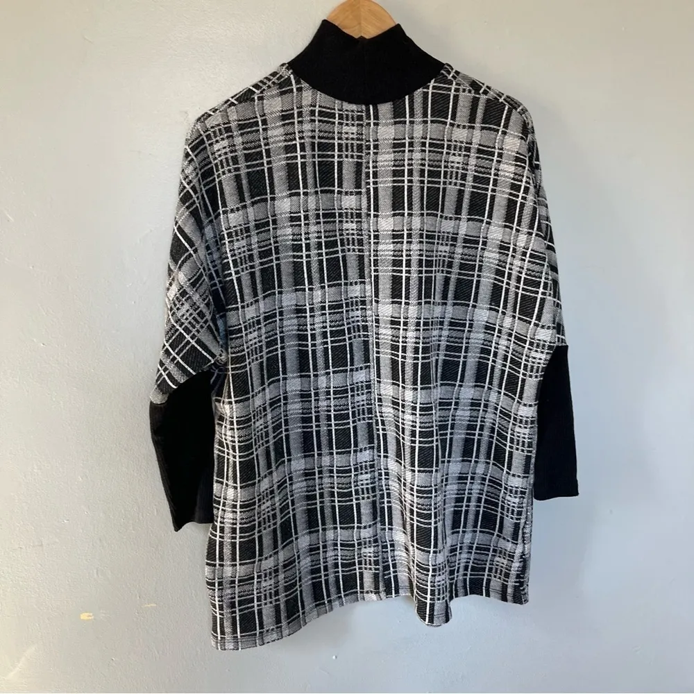 Lane Bryant Plus Cowl Neck Sweater Womens 14/16 Black White Plaid Tunic XXL - Image 2
