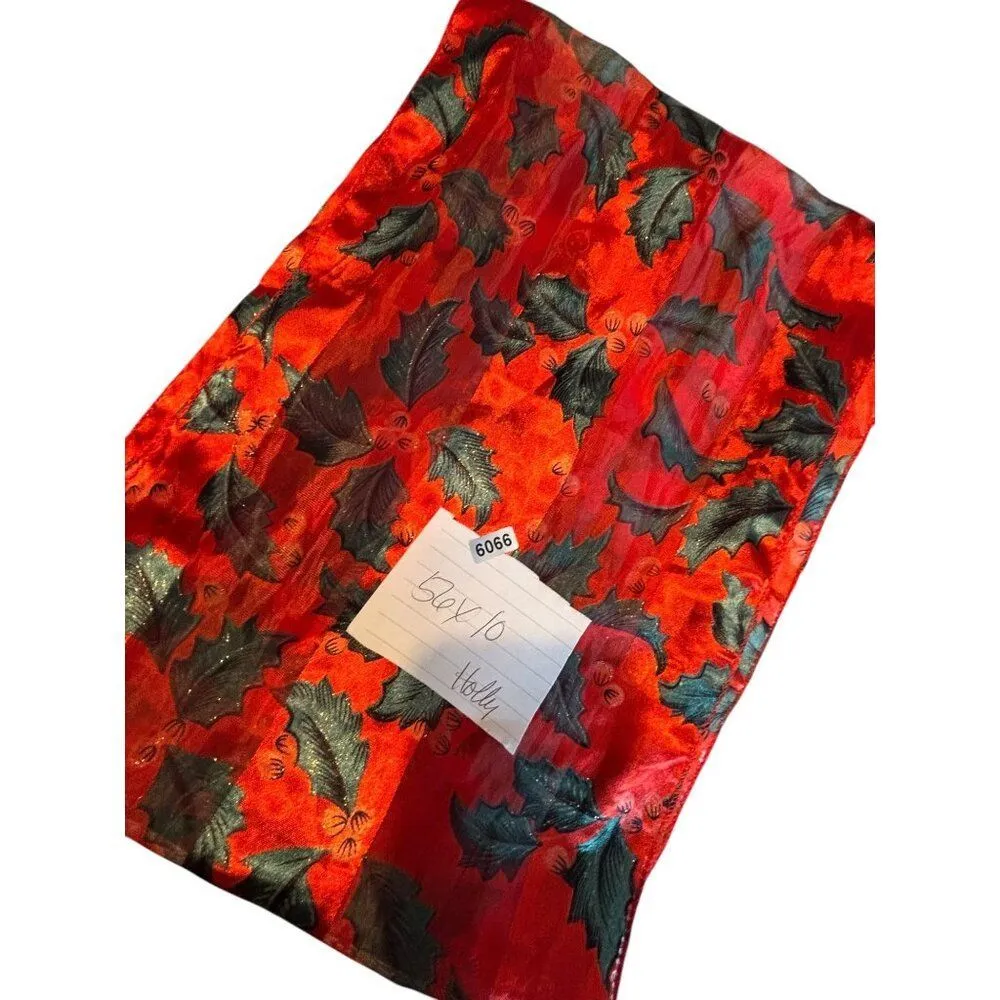 Vintage Red & Green Holly Print Velvet Scarf Red - Image 5