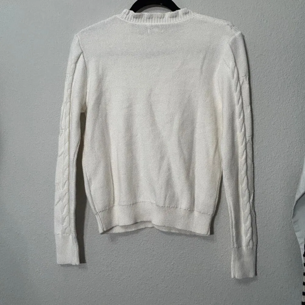 NEW J. Crew Cable-Knit Hearts Crewneck Sweater Women White Small Preppy Capsule - Image 4