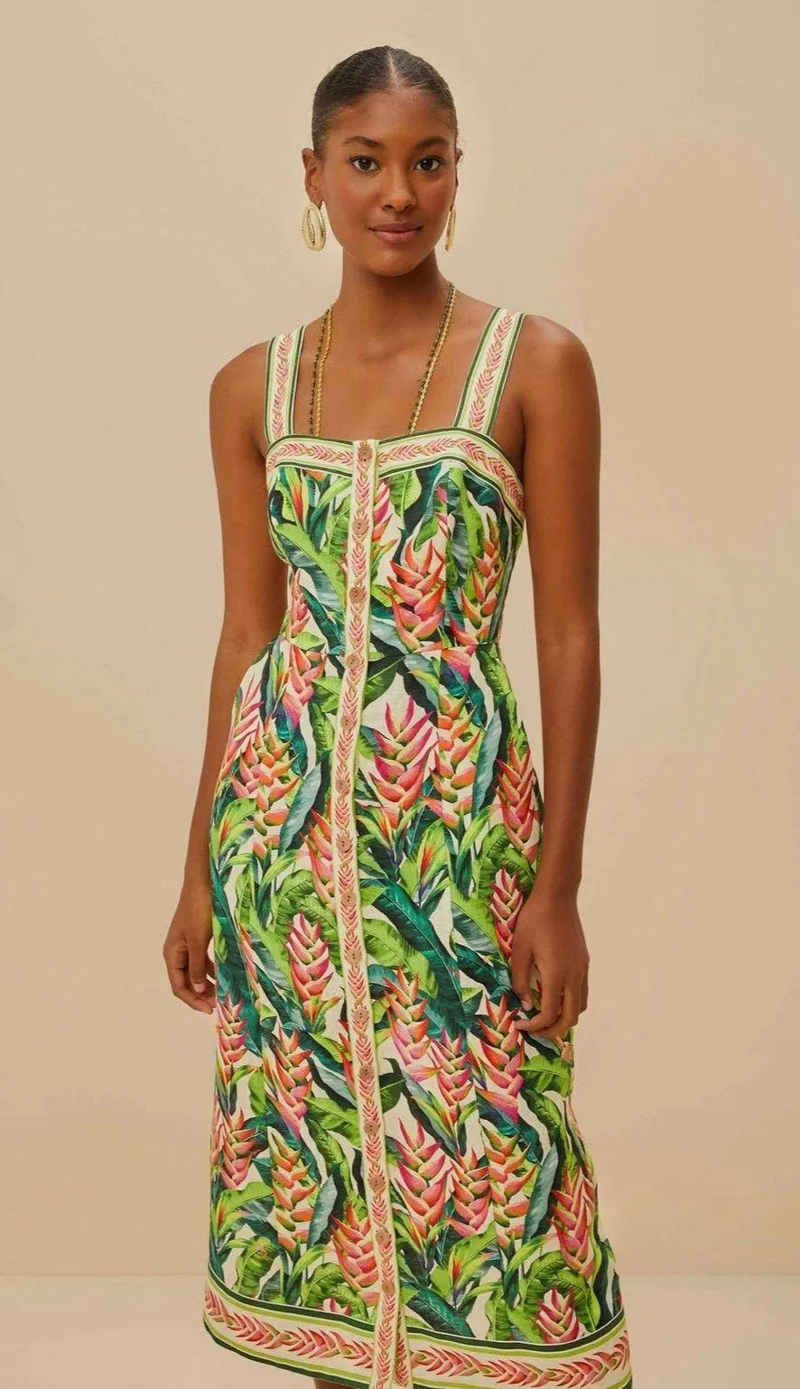 FARM Rio Heli Leaves Linen Midi Dress - Size XS - New - Image 3