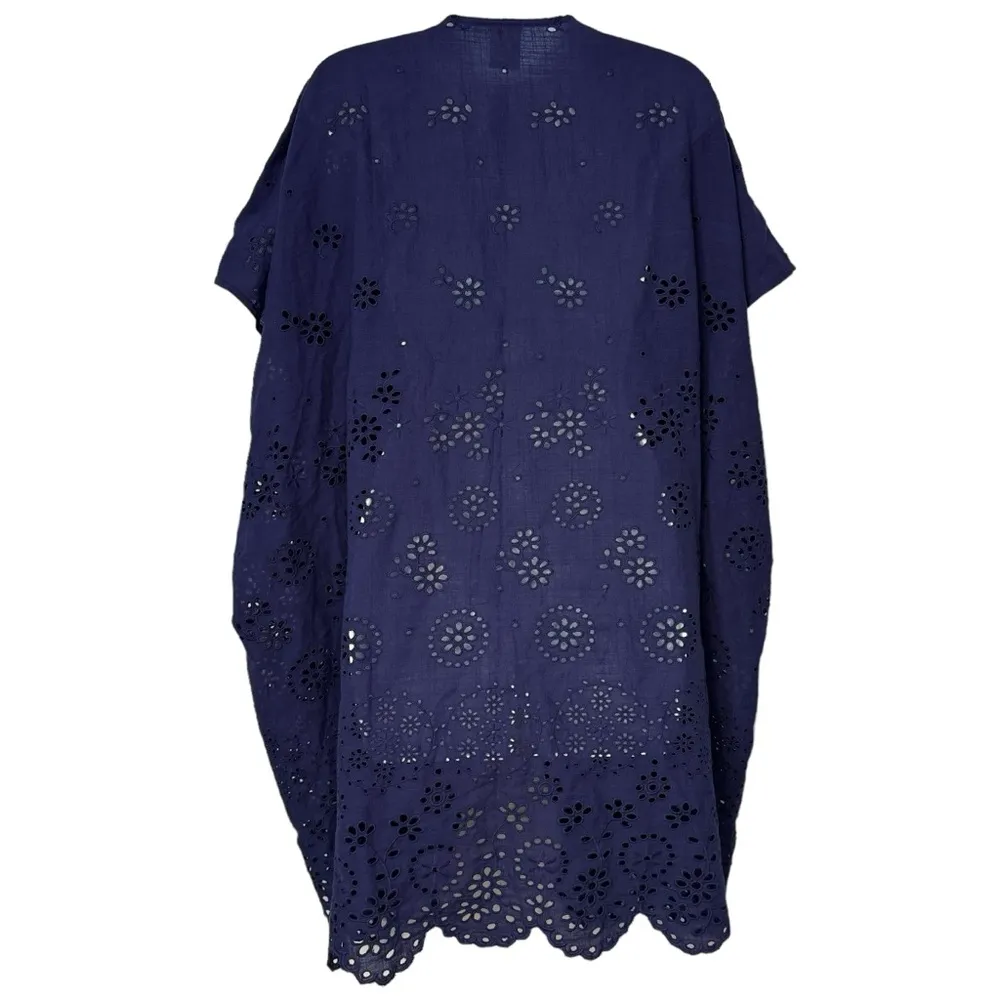 J.Crew Open Front Beach Organic Cotton Poncho Eyelet in Navy Blue Size M/L - Image 2