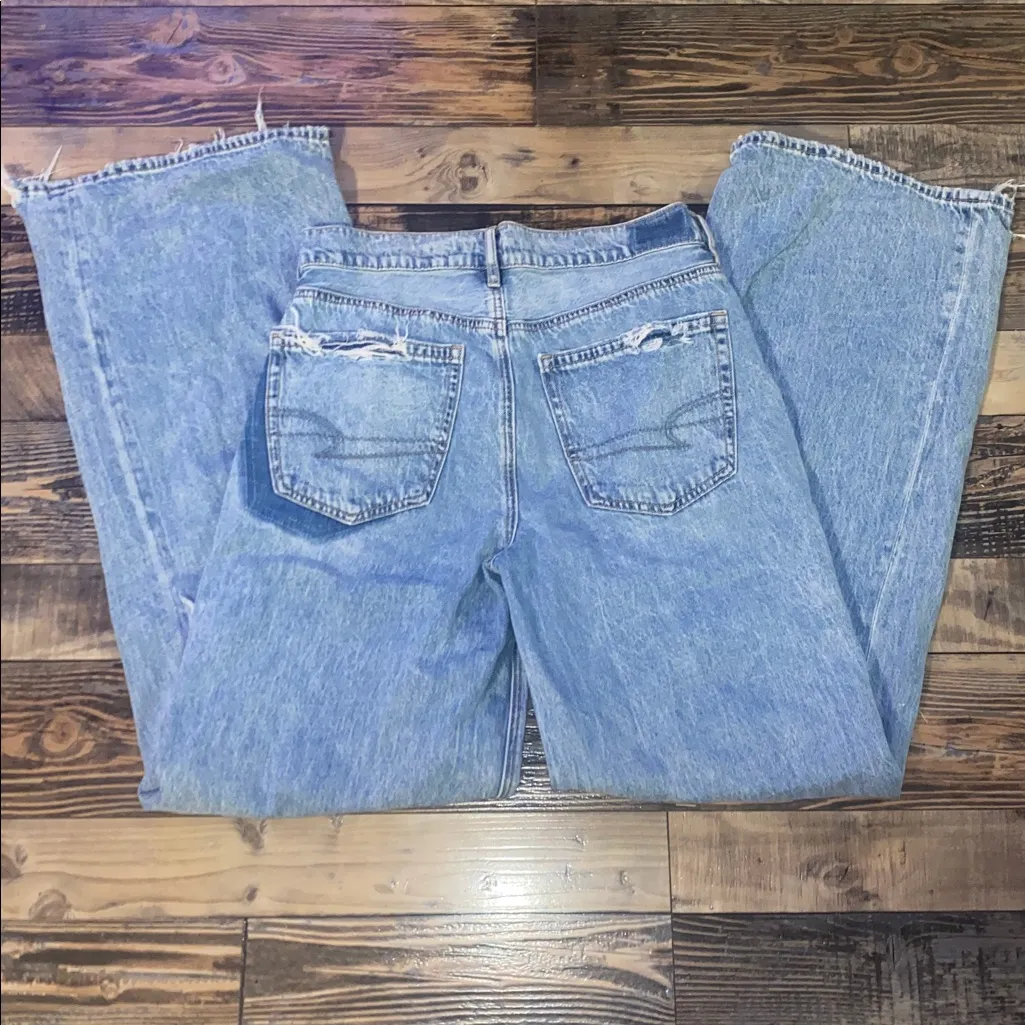 American Eagle  Light Blue Distressed Wide leg Flared Jeans size 2 - Image 3