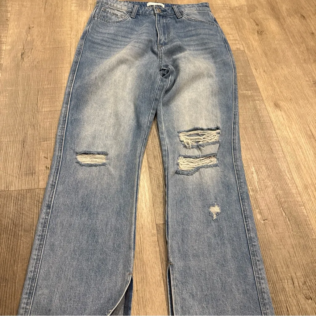 VERVET Medium Wash Ripped Distressed Wide Leg High Rise Women's Blue Sz 28 Jeans - Image 6