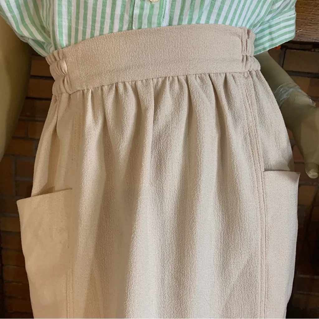 EZRA BEIGE ELASTIC WAIST APRON POCKETS MIDI SKIRT (L) - Image 7
