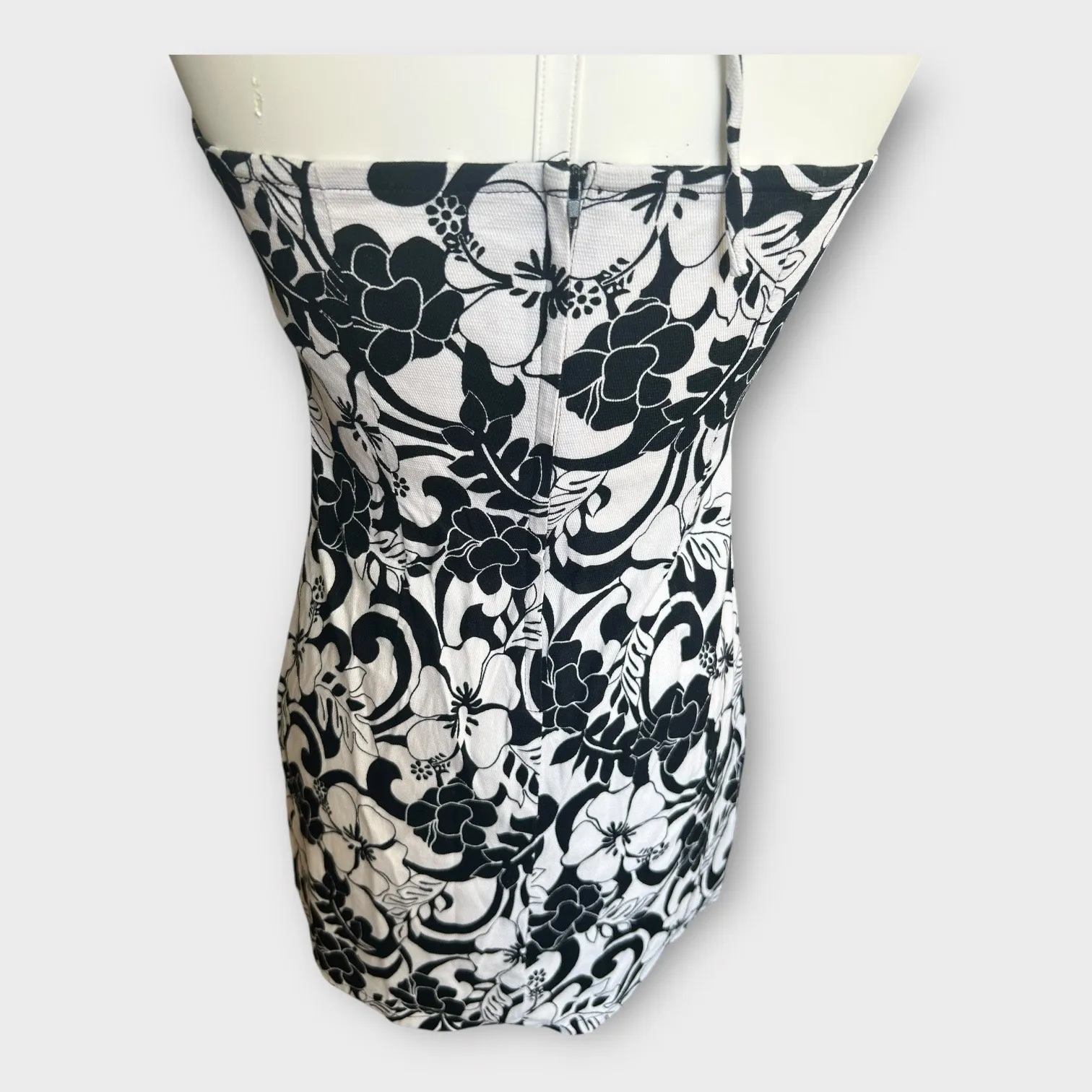 Vintage Y2K Byer Too! Hawaiin Print Halter Mini Dress Black & White 13 Beachy Size undefined - Image 5