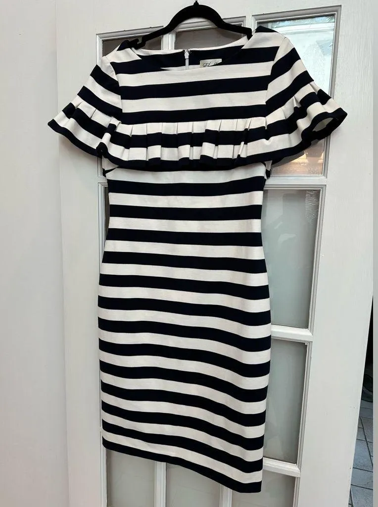 Eliza J Striped Ruffle Retro Cocktail Pinup Couture Dress Size 10 Rockabilly - Image 3