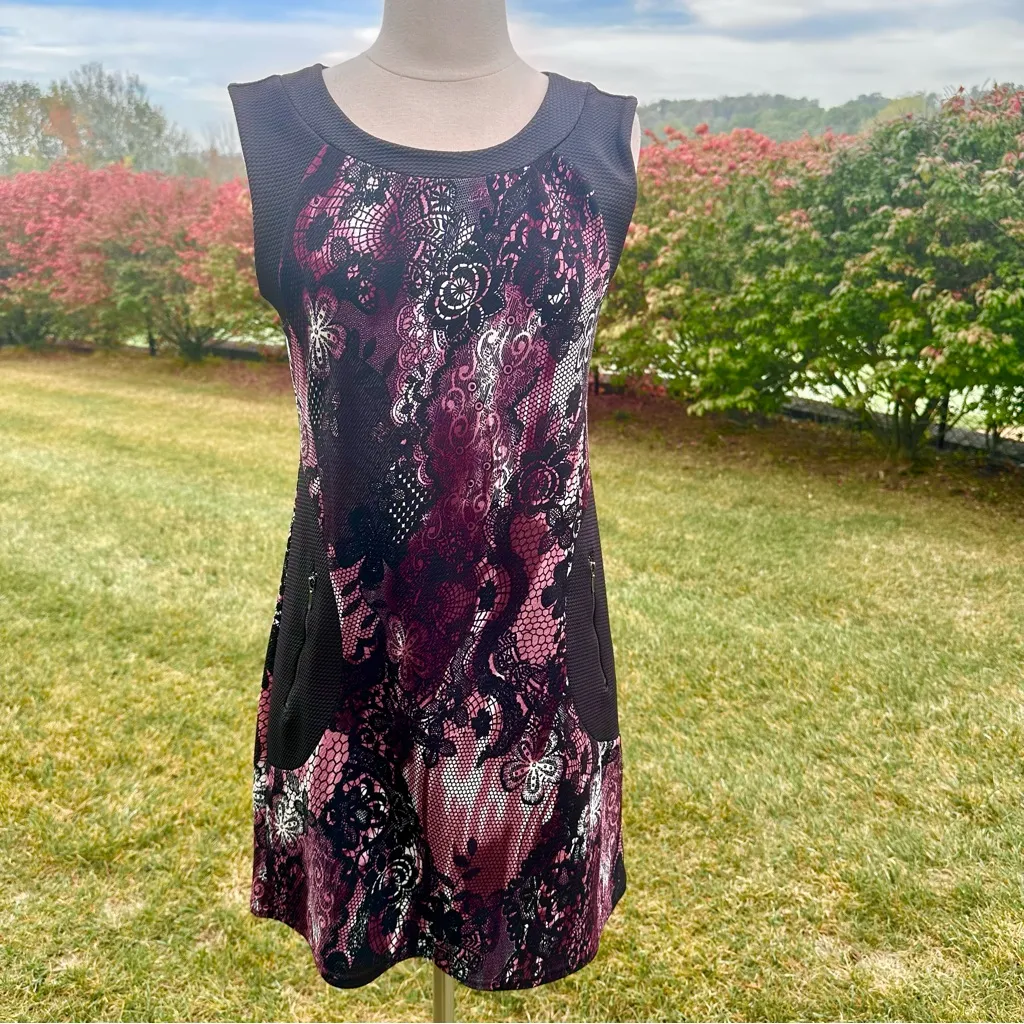 Fille à suivre Axelle Dress Lace & Abstract Print Mini Sleeveless Sheath Black Size M - Image 2