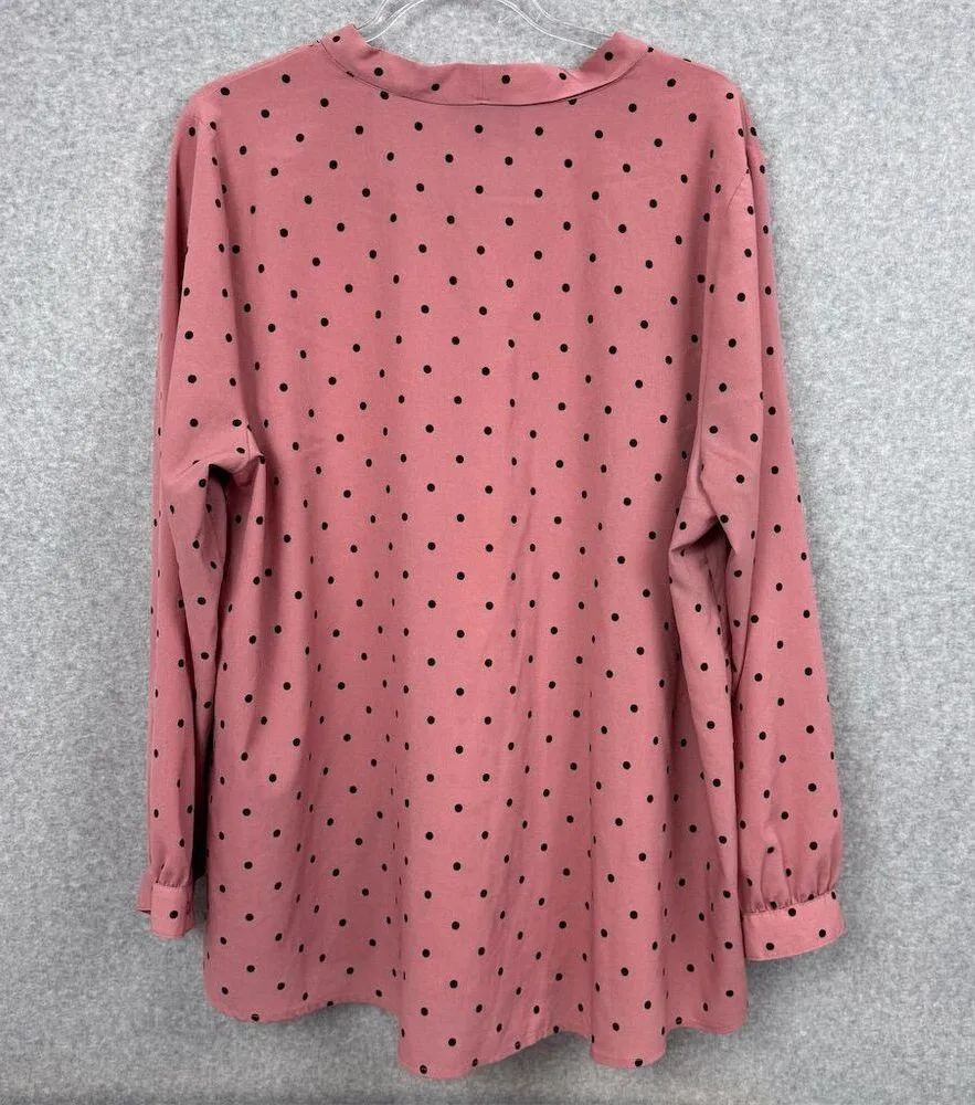 Women's Size 18/20 Pink Polka Dot Tie Neck Blouse Long Sleeve - Image 4