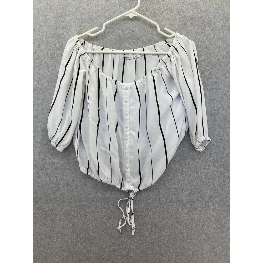 Faithfull The Brand Blouse Striped Off the Shoulder Relaxed Size Small White - Image 11