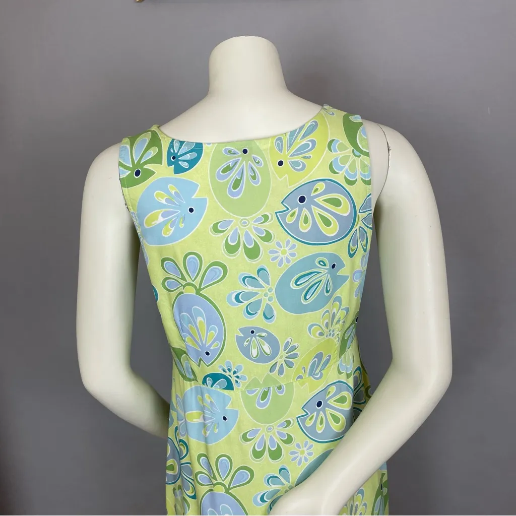 Vintage 90s Dress‎ Fish Print Women Playful Green Abstract Sleeveless Midi Small - Image 5