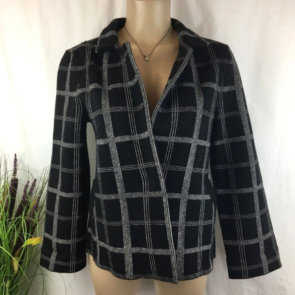 Anthropologie MOTH Black & Gray Window Pane Plaid Checker Cardigan Sweater S - Image 2