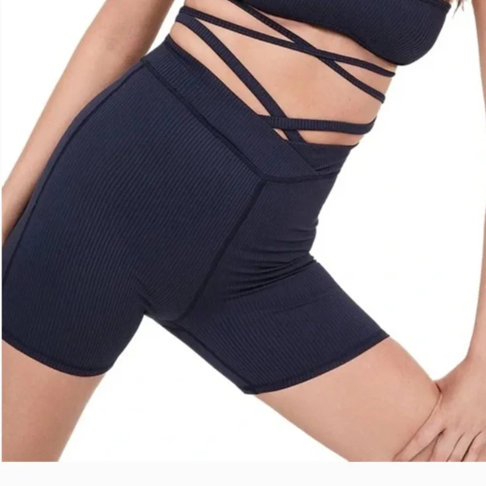 NWT | For Love and Lemons Chloe Ribbed Biker Shorts in Midnight Blue Size XXS - Image 3