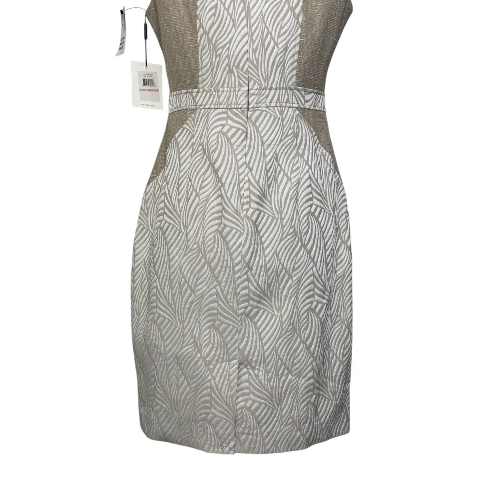 CALVIN KLEIN Vestido Marca Textured Sheath Midi Dress Latte Ivory Size 6P NWT - Image 9