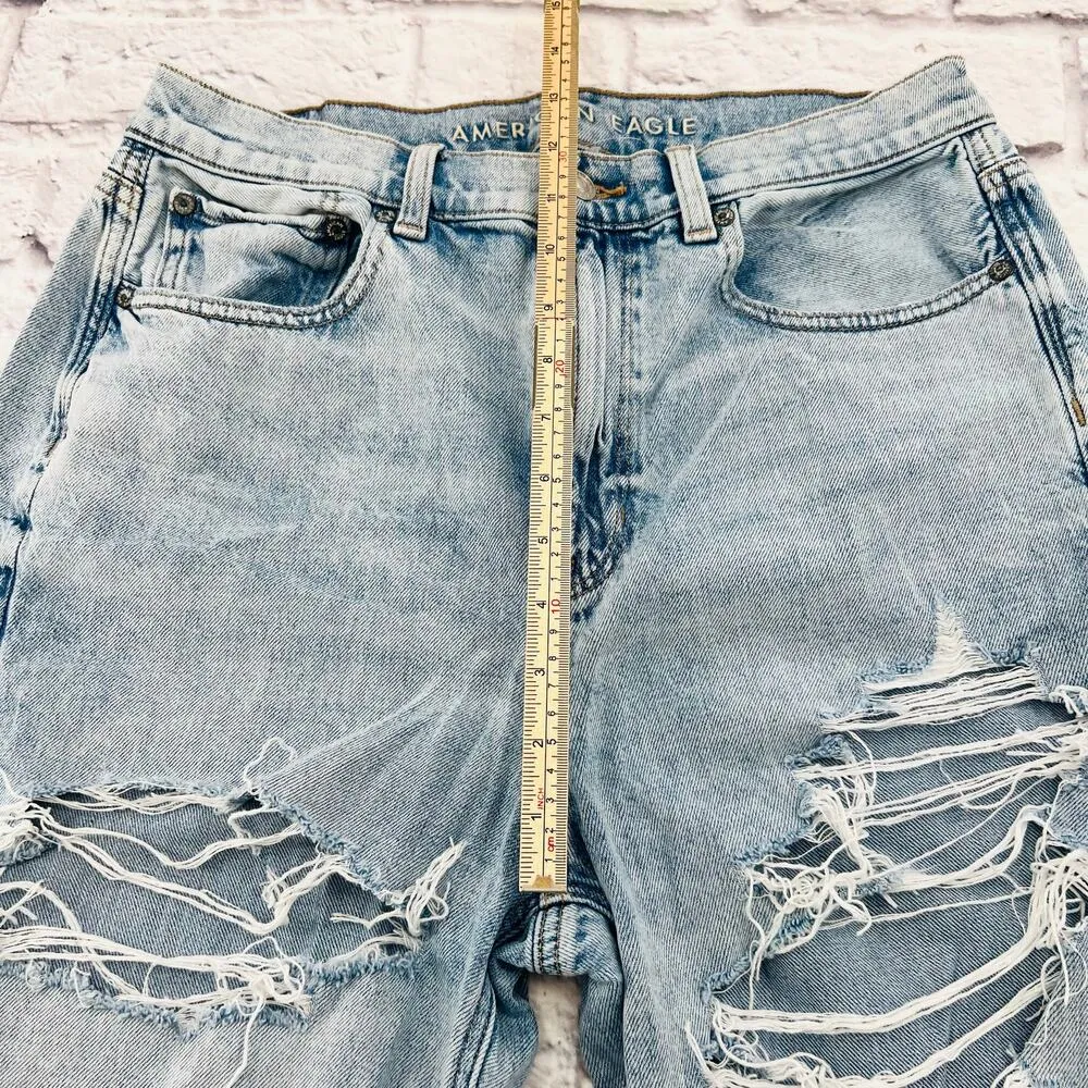 AMERICAN EAGLE Highest Rise Baggy Straight Jeans 8 Long Light Wash Destroyed - Image 10