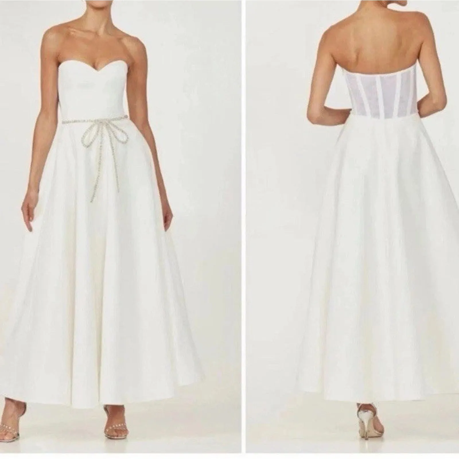 HELSI Grace Sweetheart Strapless Crystal Bow White Midi Gown Dress XS NWT $595 - Image 4