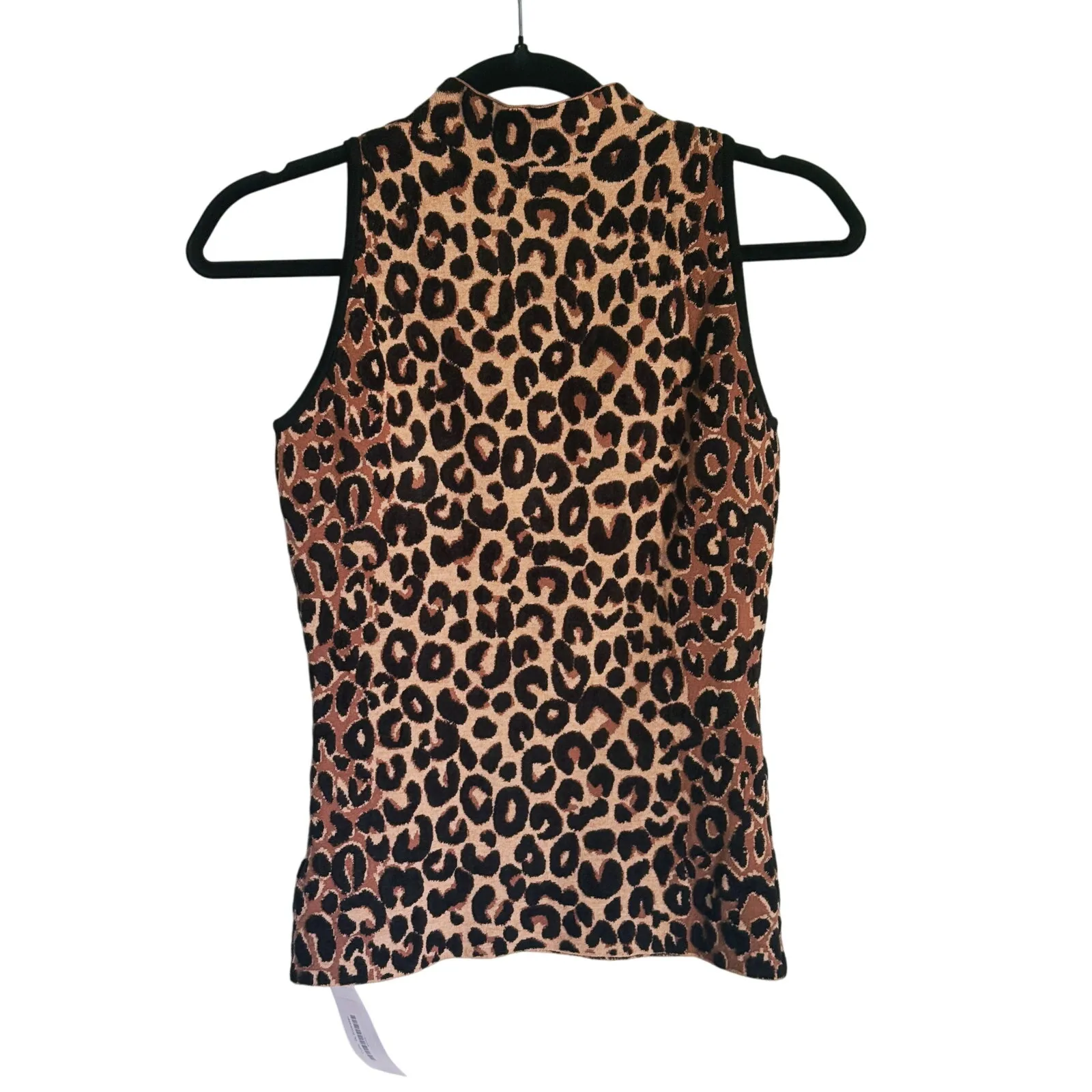 Milly Mock-Neck Sleeveless Cheetah Sweater Vest Knit Top XS Mobwife Designer - Image 5