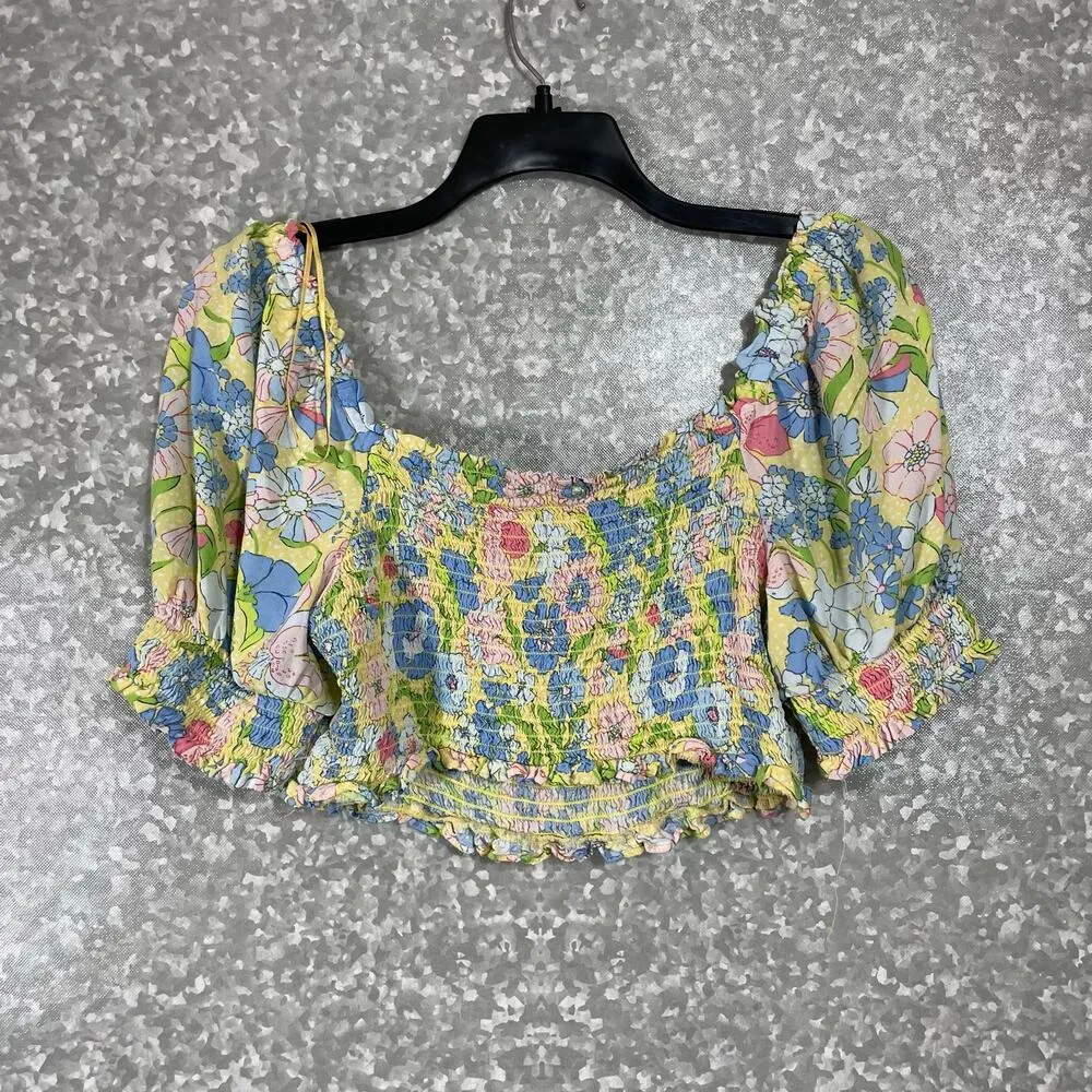 Bar III Women's Floral Coquette Off The Shoulder Crop Top - Size XL - Smocked - Image 8