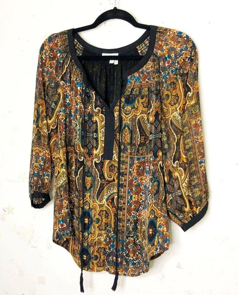 𝅺Meadow Rue Anthropologie printed boho Mayra  peasant blouse - Image 11