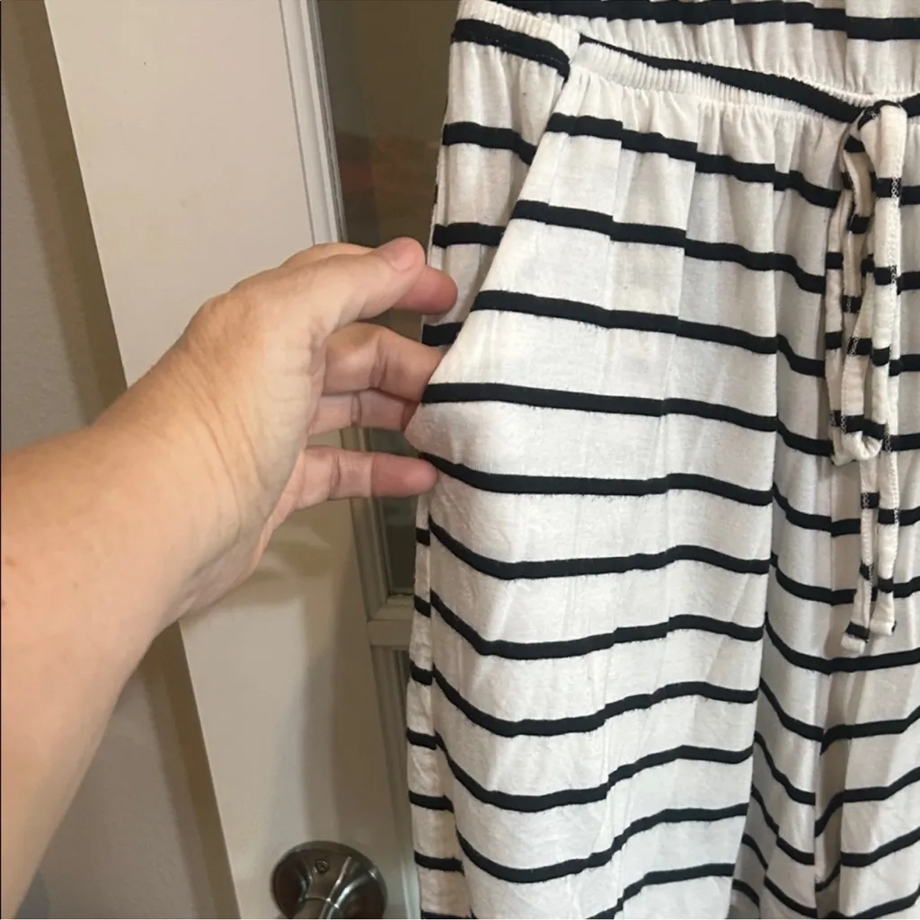 Zenana large Striped Black and White Women's romper round neck cuff sleeve - Image 3