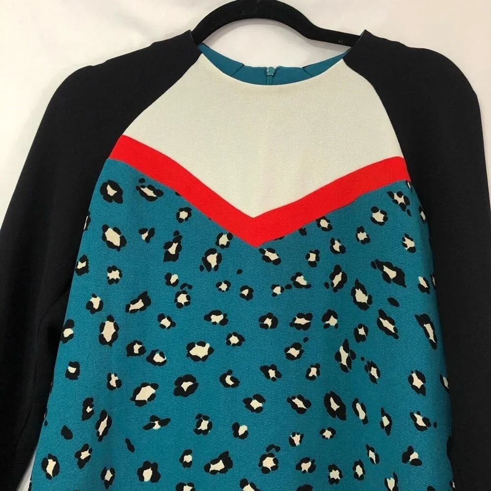 Zara Trafaluc Blue Leopard Print Sheath Dress Womens S Mini Long Sleeve Casual - Image 7