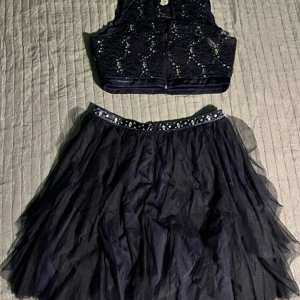Sequin Hearts Elegant Navy Blue Woman’s Two Piece Dress - Image 4