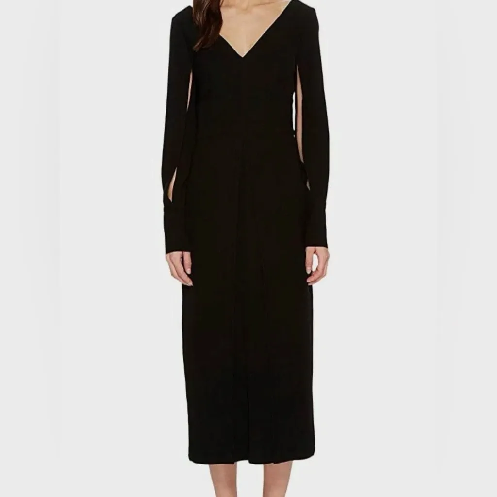 Yigal Azrouël Crepe Midi Length Dress Open Slit Long Sleeve Black Size 6 - Image 2