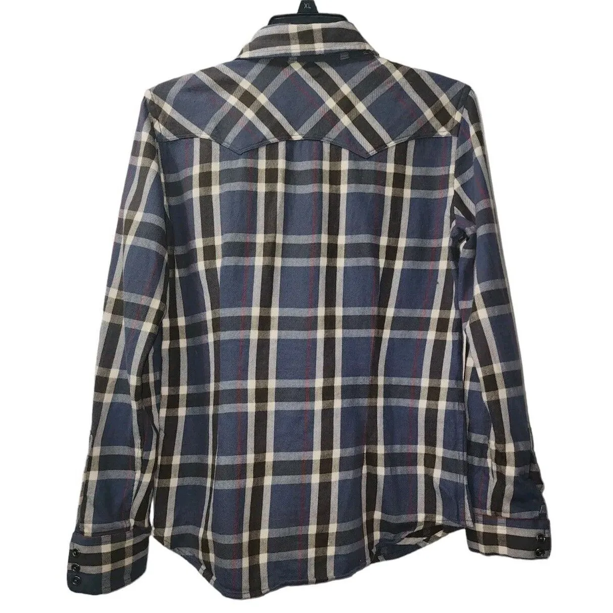 Lauren Jeans Co. Plaid‎ Western Shirt Snap Button Front Blue Small - Image 2