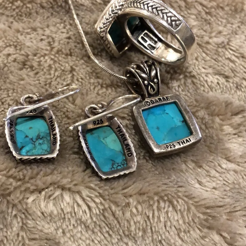 Barse Turquoise Sterling Silver Necklace Earrings Bracelet Ring Rope Accent Set - Image 11
