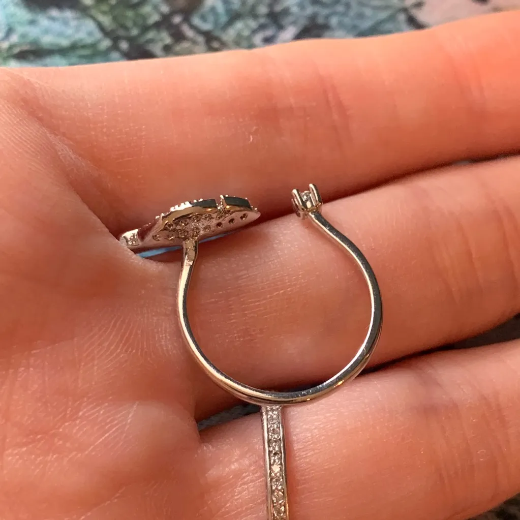 Handmade Artisan 925 Sterling Silver CZ Open Leaf Ring 7 Pave - Image 5